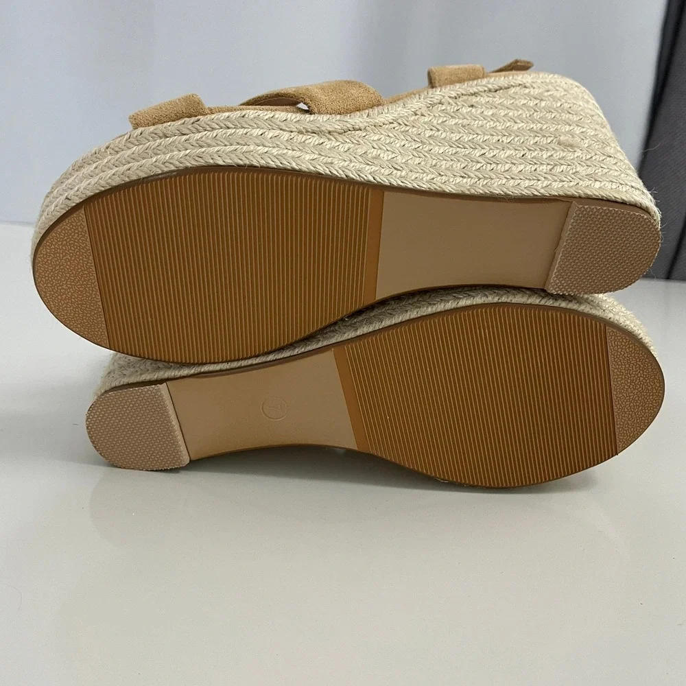 JOY IN LOVE Espadrille Wedge Sandals Women 7 Tan Solid Platform Summer Boho Heel